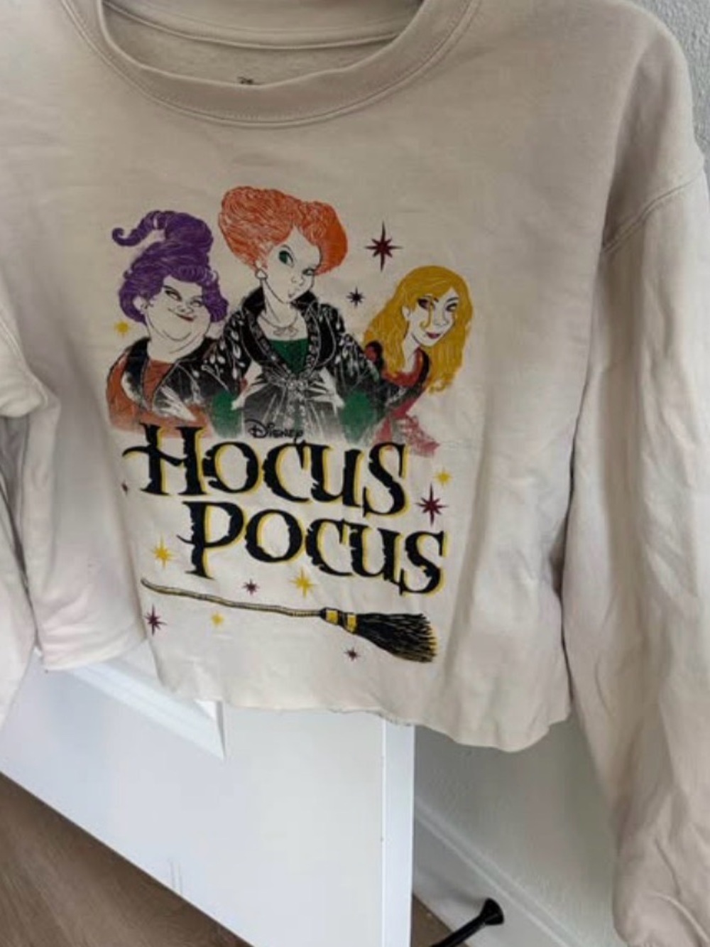 Hocus Pocus Graphic Cream Crop Sweatshirt - Juniors Large - Picture 7 of 7